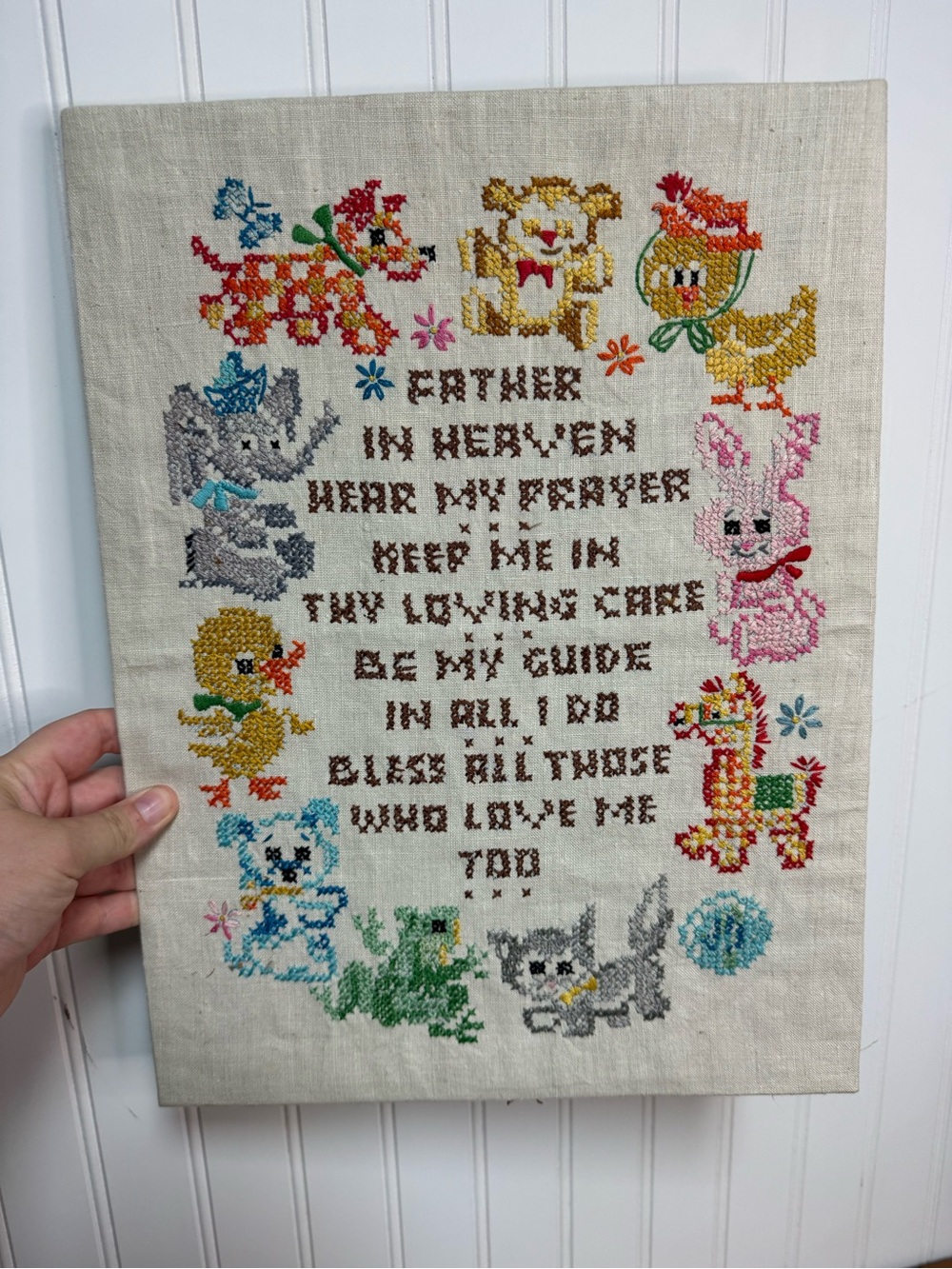 Handmade Vintage-Inspired Cross Stitch Nursery Wall Art - Multicolor